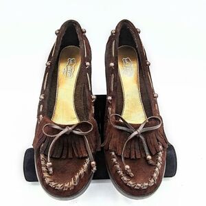 Oh, Deer! Women's 9. 5  Suede Moccasin Wedge Shoes⁶